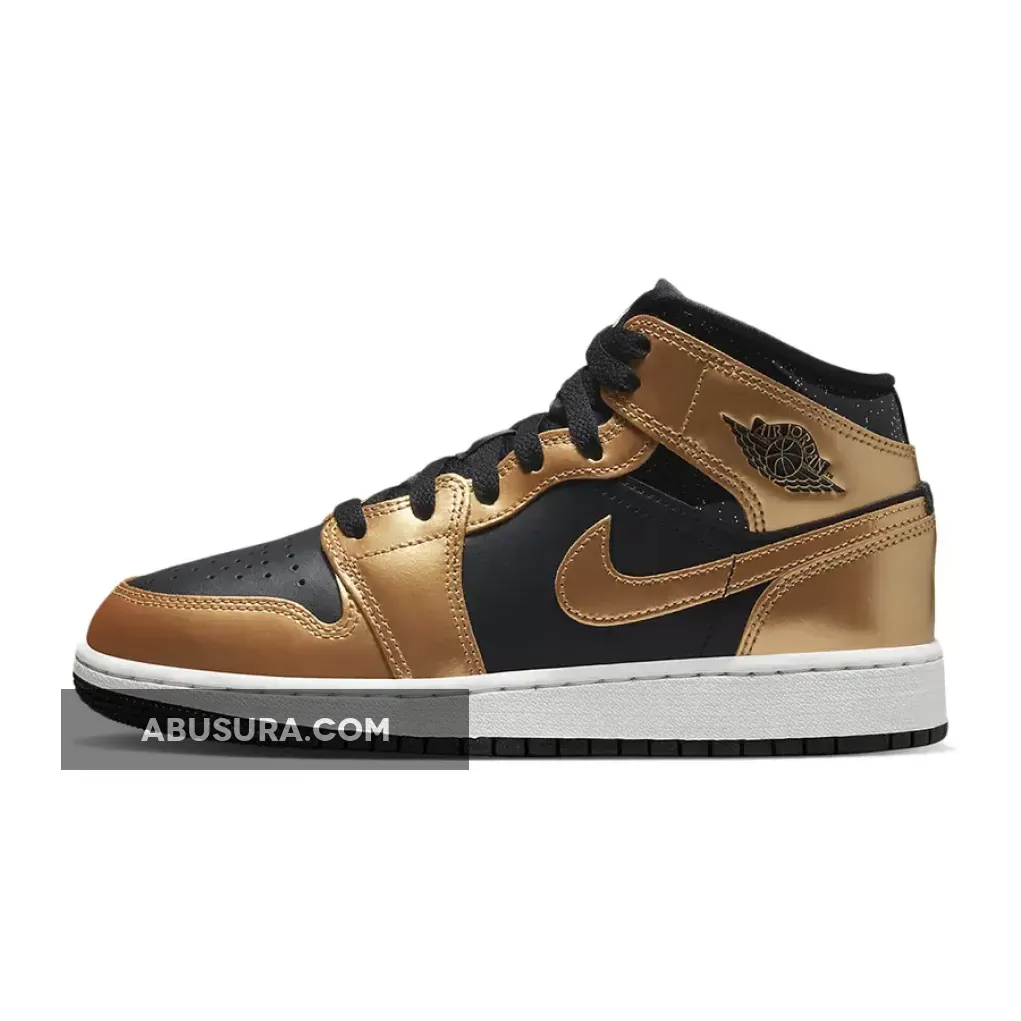 Golden Jordan - Air Jordan 1 Mid SE GS Glitter Black Gold DR6967-071